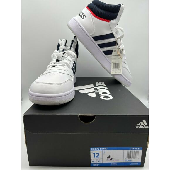 Adidas Hoops 3.0 Mid Classic Vintage Men's Cloud White Shoes Size 12 NIB - Picture 1 of 12